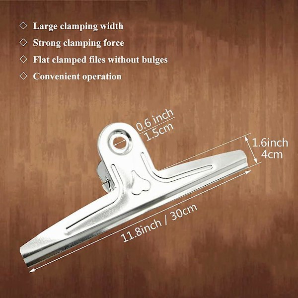Oversizede Bull Clips, Pakke med 2 Sølv Rustfrit Stål Binder Clips (30 cm)