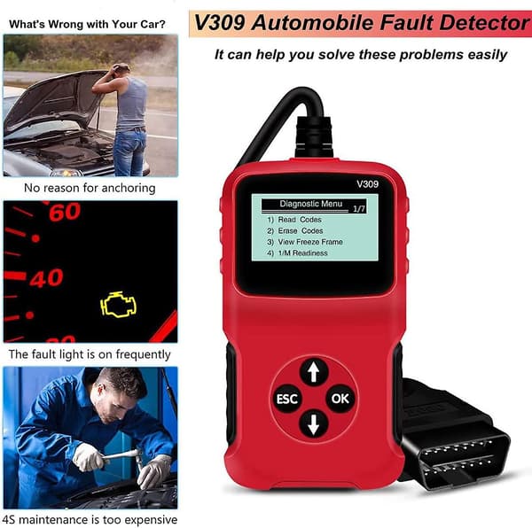 Kablet OBD2 Scanner til Bil, Plug & Play Kodelæser, Kablet OBD2 Scanner, HD LCD Skærm