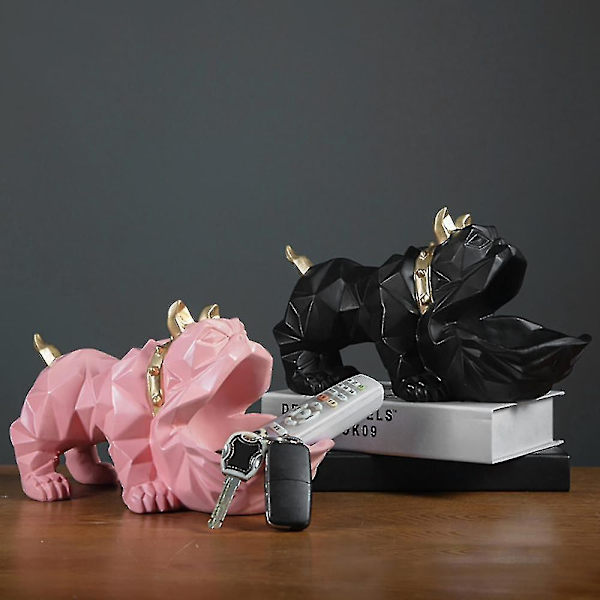 Hunde Statue Syntetisk Harpiks Nøgleopbevaringsboks Bulldog Hjem Decor Grå