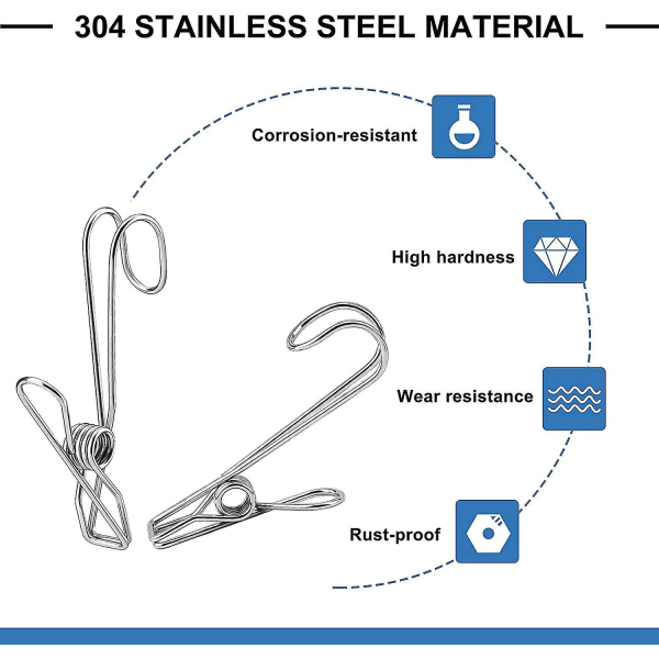 20 stk Metall Klesklyper, 9,5 cm Rustfritt Stål Klesklyper Tøy Klyper