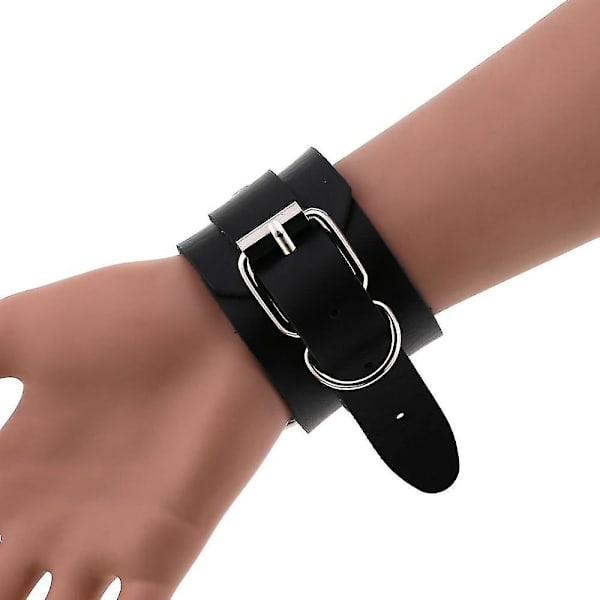 Svart Läder Armband Manschett Armband Goth Punk