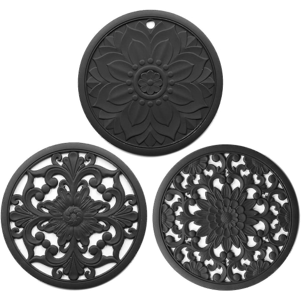 3-pack Värmebeständiga Underlägg, Multifunktionella Silikonunderlägg Blommiga Runda Halkskyddande Hållarplattor För Kök Varma Krukor Och Pannor