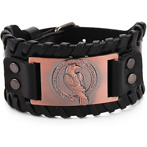 Læderarmbånd til Mænd Sort Brun Wrap Bælte Ravne Armbånd Nordisk Keltisk Pagan Amulet