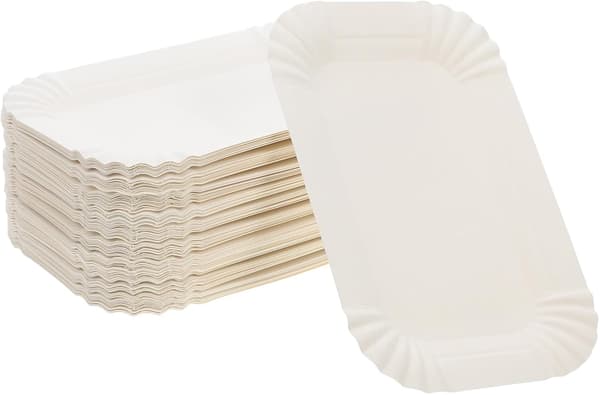Rektangulära tårtfat i bulk, vita papperstallrikar 100 st, engångsdesign, livsmedelssäkra rektangulära tårtbrickor