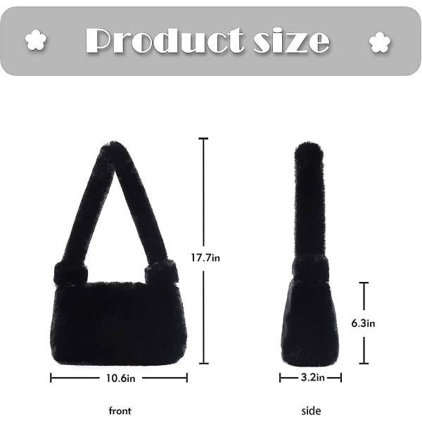 Fuzzy Underarm Bag Fuskepels skulderveske Furry Top-håndtak Bag Fluffy Handbag For Women