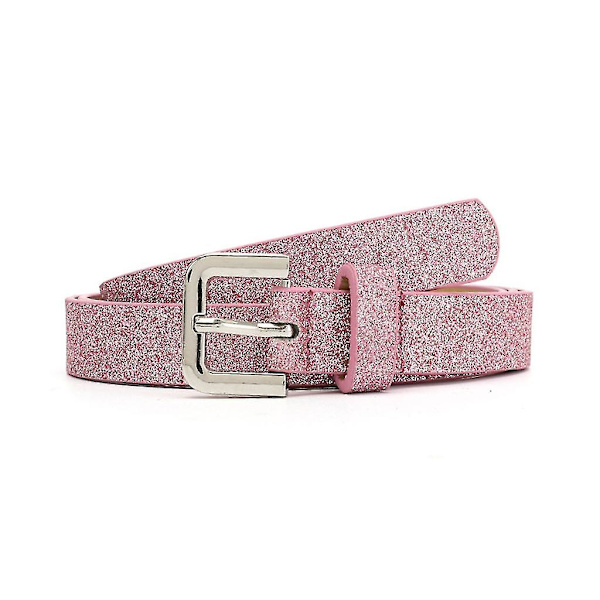 Dametøj Skinny Bling Glitter Talje Bælte Imitation Læder Tynd Taljebånd Pink