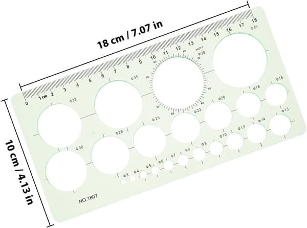 4 st plastritningscirkel och ovala mallar, geometrisk mätlinjal