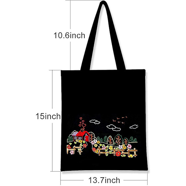 Sort Canvas Tote Taske Broderi Sæt Med Mønster