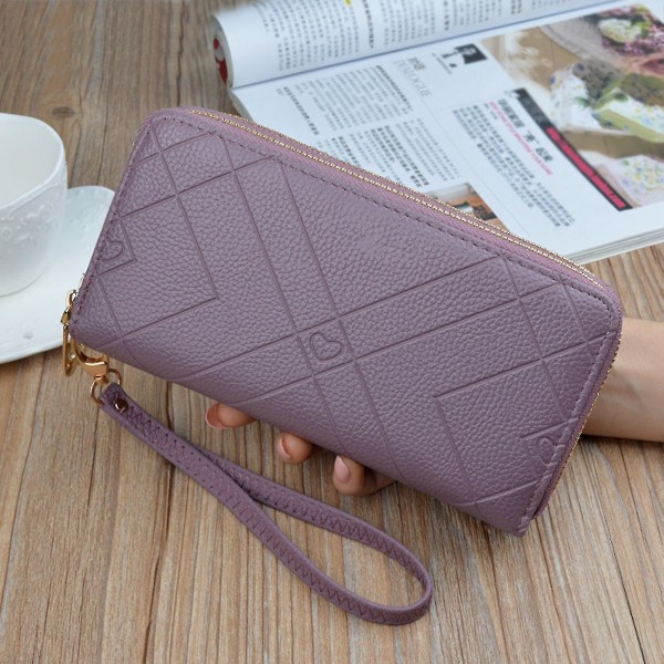 Kvinne Pu-materiale lommebok med avtagbar håndleddsstropp Stor kapasitet veske for jenter Damer Shopping Dating Purple