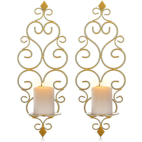 2 stk Vegglysestake Vegglampe Lysestake Metall Lysestake, gull