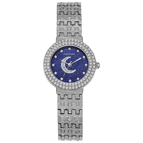 Temperament Entry Lux watch tekojalokivillä koristeltu hopea rannekoru kvartsi naisten watch Light brown
