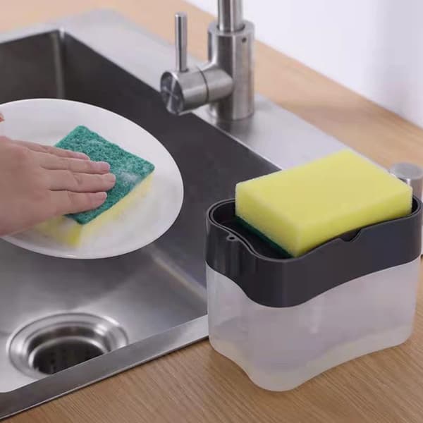 2 sæt køkkenvask sæbedispenser stor kapacitet ABS materiale med svampeholder