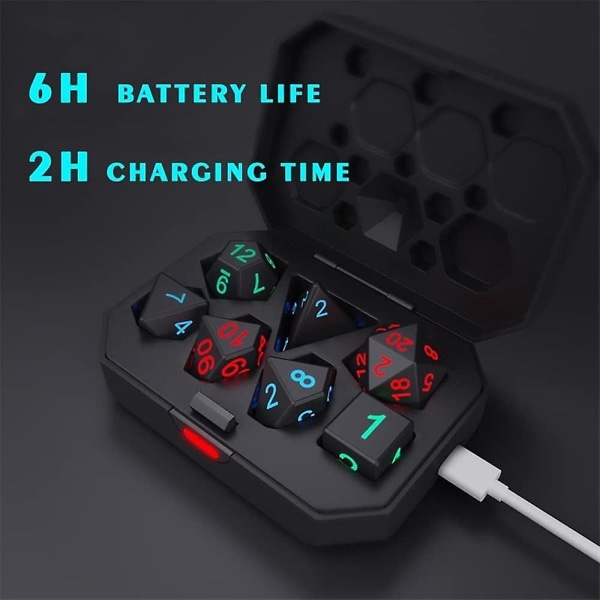 7 stk Elektroniske Terninger USB Oppladbare Lysende Glødende DND RPG