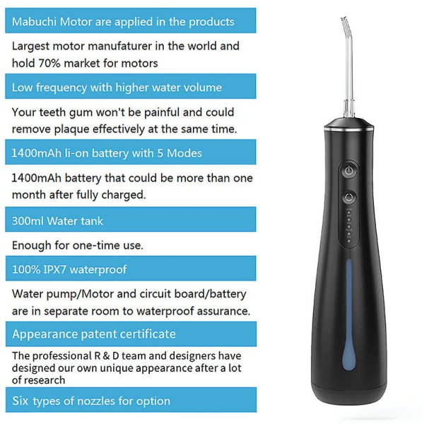 Elektrisk tandskyller Praktisk elektrisk tandvaskeanordning til husholdningsbrug til fjernelse af tandsten black
