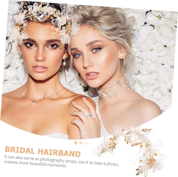 Perlekrystallhårbånd for bryllupsbrudehårbånd Blader Brudepikehodeplagg for blomsterpike