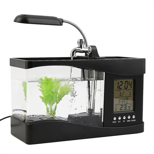 USB-skrivbordsminiakvarium med LCD-timerklocka och LED