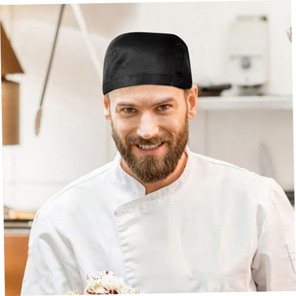 9 stk. kokkehatte Unisex kokkehue bomuld køkkenarbejde restaurantuniform servering til mænd sort