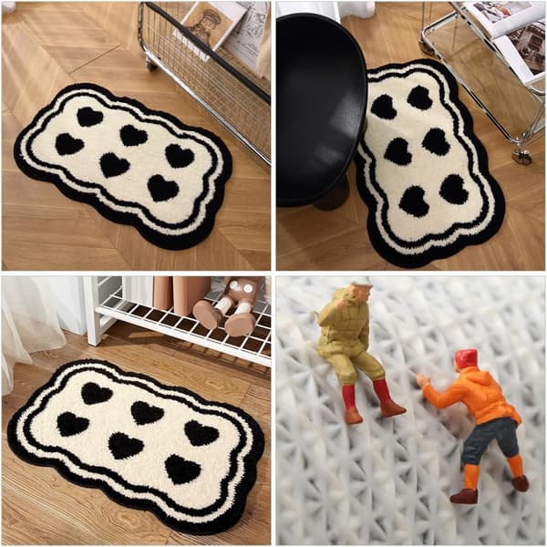 Absorberende baderomsmatte vaskbar baderomsmatte hvit polyester hjerteformet sklisikker gulvmatte