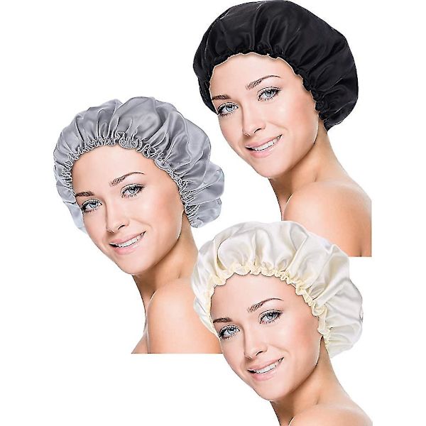 3 stycken satinsömnmössor, nattmössa, huvudskydd, mjuka hår turbaner