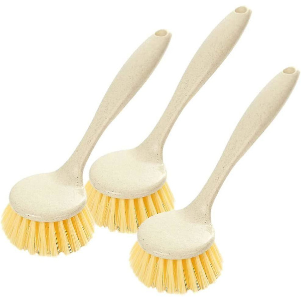 Set med 3 Diskborste med Långt Handtag, Runt Huvud, Rengöringsborste för Kök