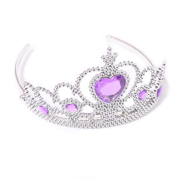 Barnedagsgave Princess Crown Rhinestone hodeplagg, hjerteformet lilla kunstig krystallkråke