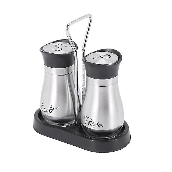 Salt- og pebersæt - Høj rustfrit stål med glasbund og 4 tommer stand - 4 tommer x 6