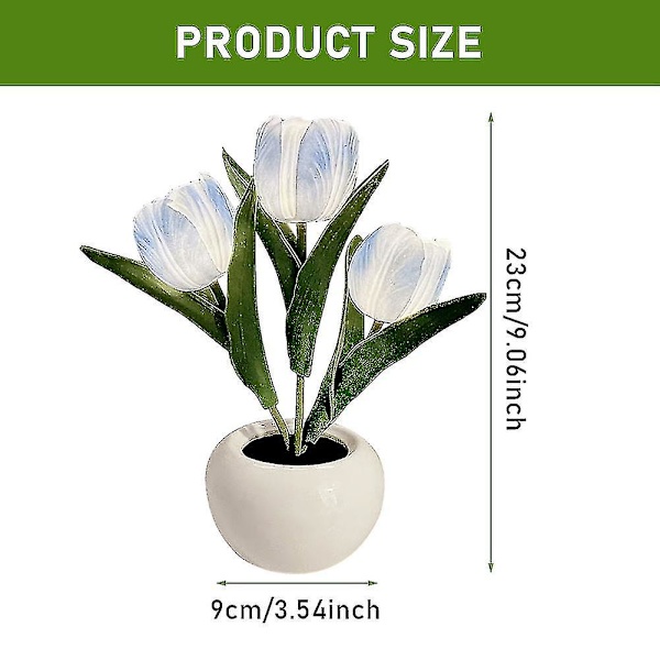 LED Natlampe Hjemmedekoration Med Keramik Vase Ornament Skrivebord Simulation Tulip Blue