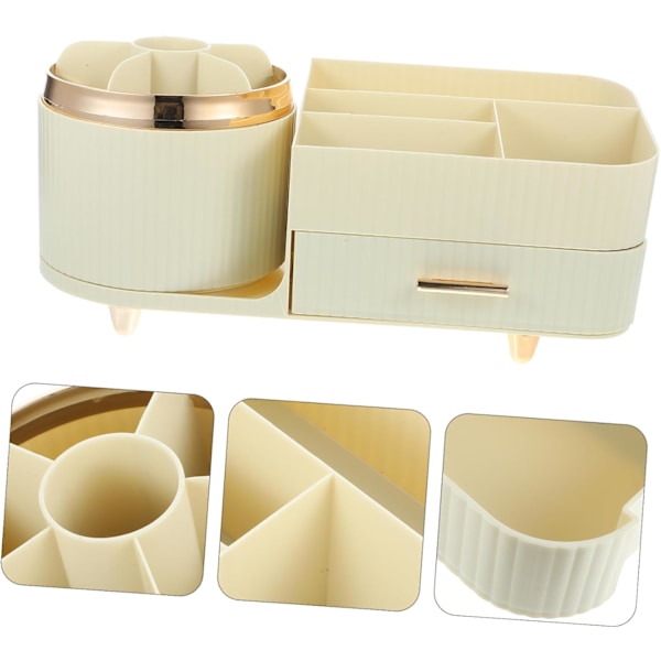 Makeup Organizer Skrivebordsopbevaringsstativ Roterende 360° Kosmetik Organizer Hvid Børsteholder