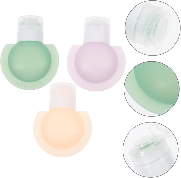 3 st reseflaskor med klämkork, bärbar silikonschampodispenser, schampo och balsam