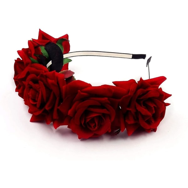 Rose Damer Flickor Garland Blommor Krans Tiara Blommor Pannband, röd