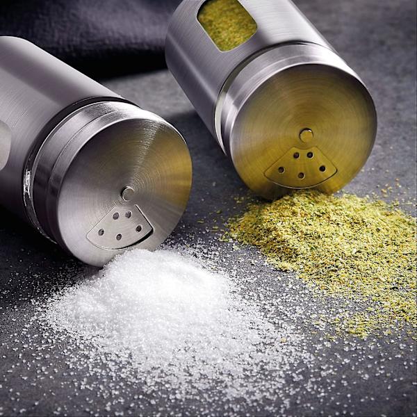 Krydderiboks - 12 Sølv Rustfrit Stål Krydderibokse Af 90ml - Med Glasvisning Og 3 Drysningstilstande