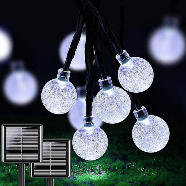 Solcellssträngljus med kristallklot, 8 lägen, 9,5 meter, 50 LED