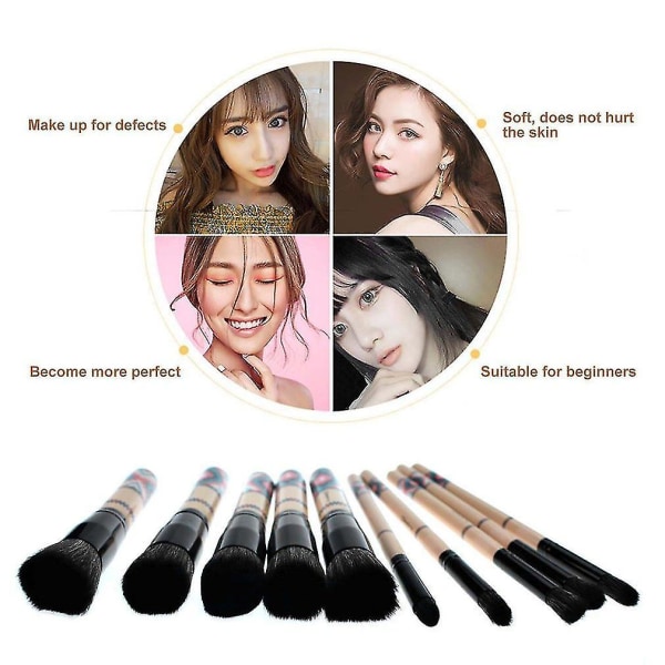 10st Professionell Makeup Brush Set Geometriskt tryck