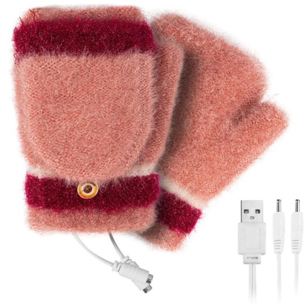 USB lämmitetyt talvihanskat neulonta jäljitelmä kashmir lapaset aikuisille tietokonepeleihin Leather Pink