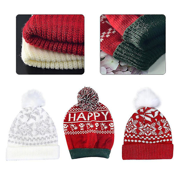 Damer Jule Snefnug Vinter Strikket Beanie Hat Sød Fluffy Pompom Stræk Cuffed Skull Cap Ørevarmer Ferie Festival Party Gaver