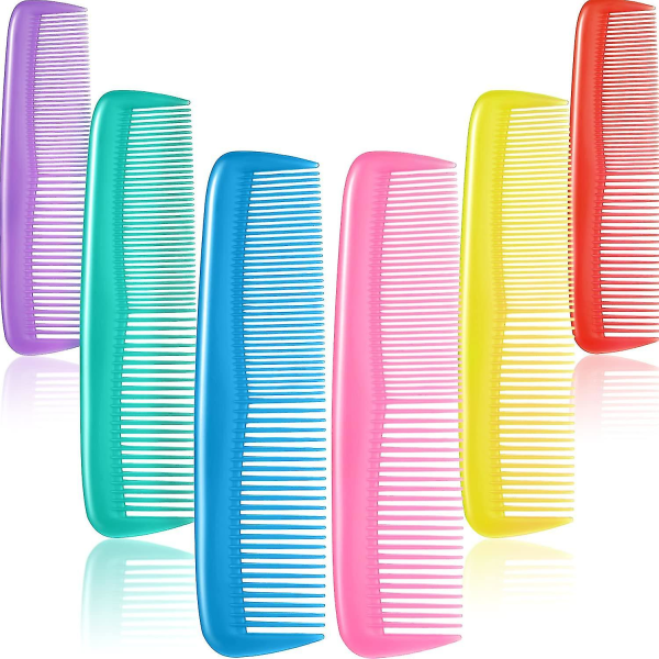 Farge hårkamsett for barn damer menn Farge plast fine kammer (gul, lilla, grønn, blå, rød, rosa) (12 stk)