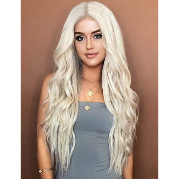 70cm Platinum Blonde Curly Wavy Heat Resistant Hair Wig