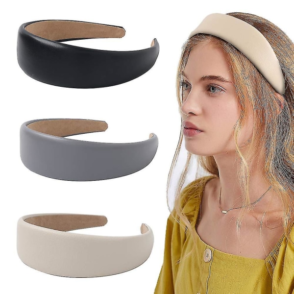 3-pack Färgade Hårband Svart+vit+grå