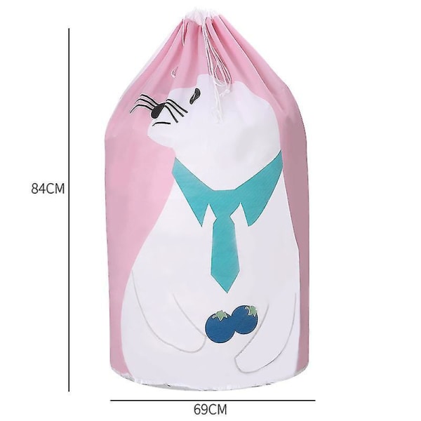 Vaskepose med stor kapasitet Søte dyr Snørelukking Oppbevaringspose Kurvorganisering for soverom (rosa 1 stk)