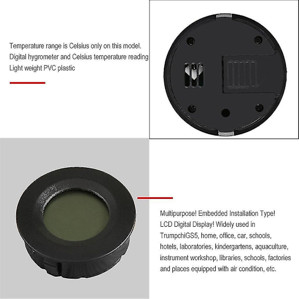 Rund Mini Digital Sigar Humidor Hygrometer Termometer