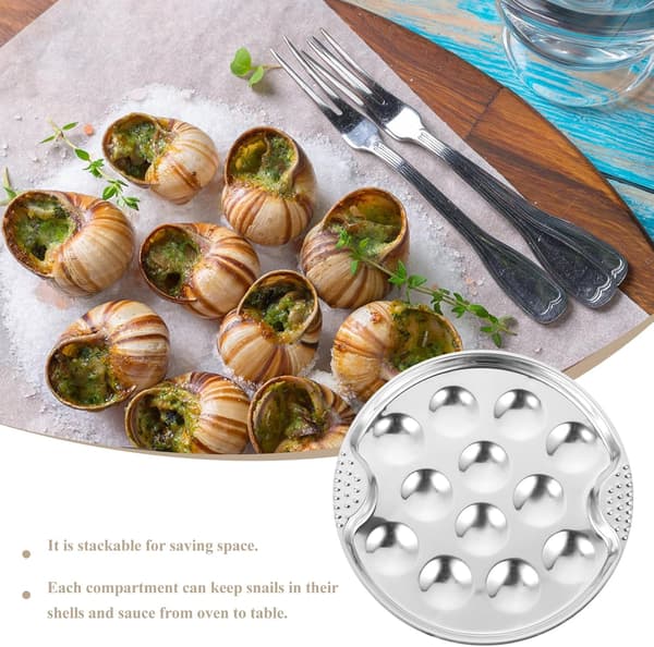 Escargot stekefat, stablebart design, serveringsfat i rustfritt stål med 12 posisjoner