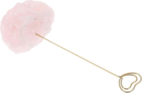 Naturlig Krystall Hjerteformet Rosa Kvarts Notatholder med Rå Steinbase
