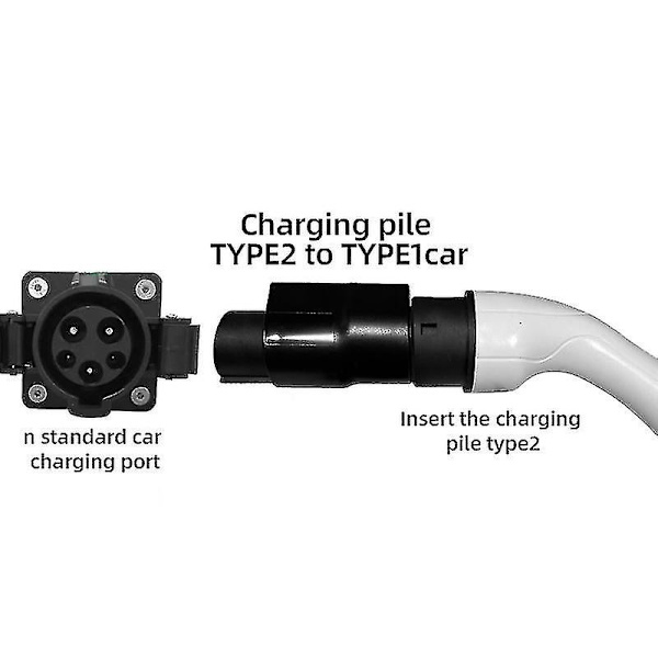 EVSE Type 2 til Type 1 EV-adapter 32A enfase Kompatibel med Type-2 lader Kompatibel elektrisk bil med Type 1 ladestikk - yuhao Dark Grey