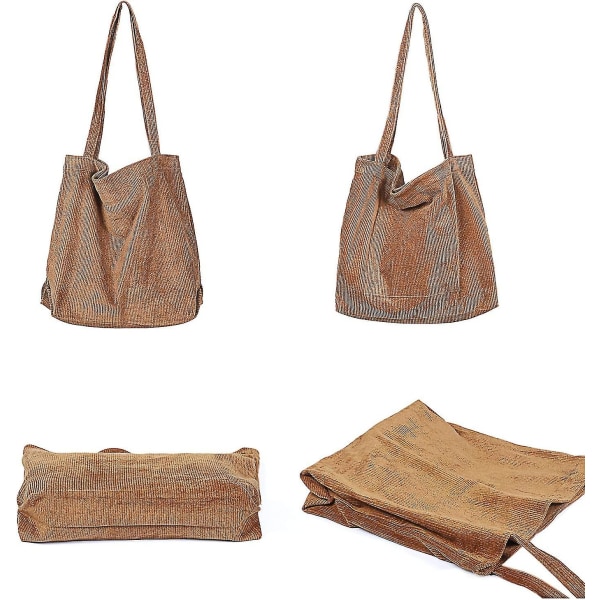 Damer Stor Kapasitet Canvas Corduroy Skulderveske Casual Tote (brun)