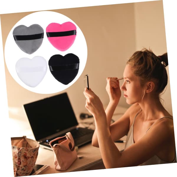12 st hjärtformade bomullspuderpuffar för ansiktsmakeup
