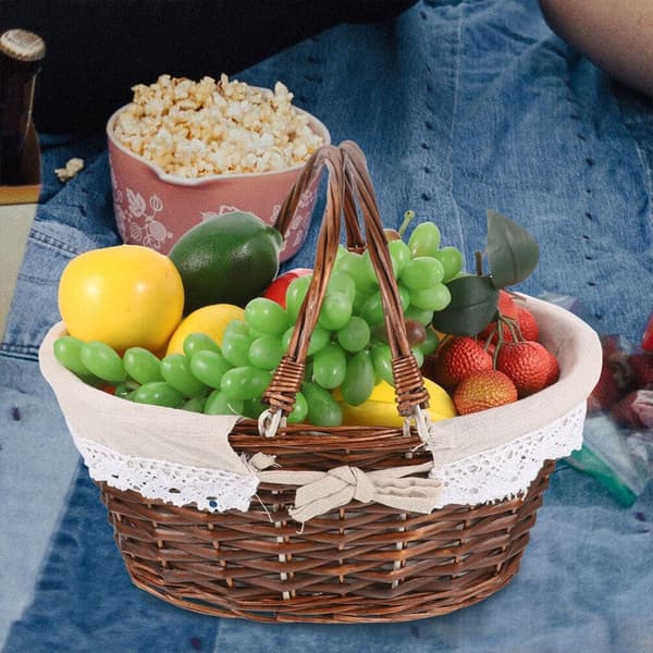 Flettede picnickurv, 12,5 x 10 tommer rektangulær khaki fletkurv