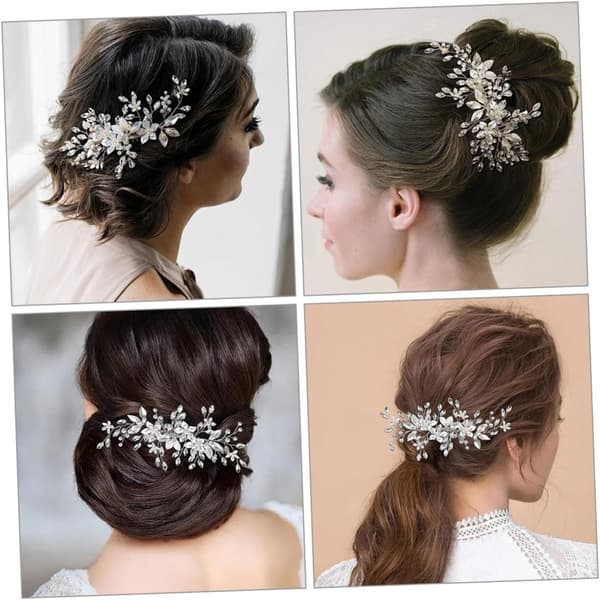 Perleblad Hårnål Rhinestone Bryllupsbrud Hårkam Klips Blomster Hårtilbehør til Kvinder Sidekam