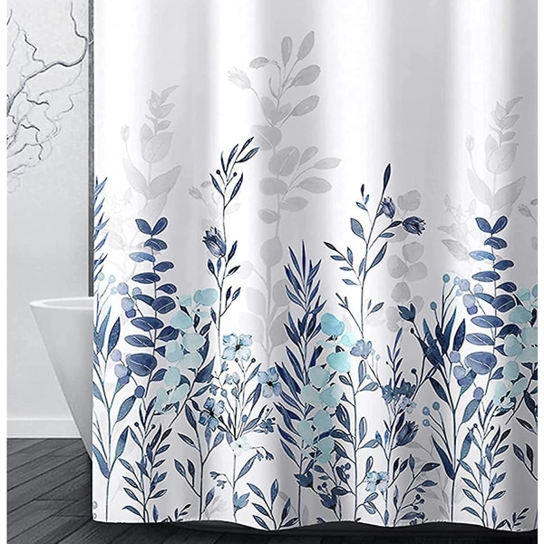 Kylpyhuoneen suihkuverho, sininen ja harmaa suihkuverho, akvarelli kukkainen suihkuverho 180cm*180cm