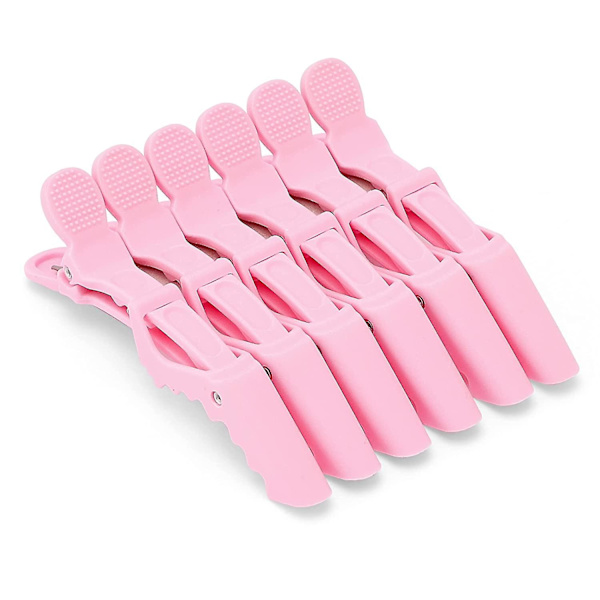 Pastellrosa Alligator Hårklämmor 6-pack - Bredtandade Hårklämmor för Sektionering