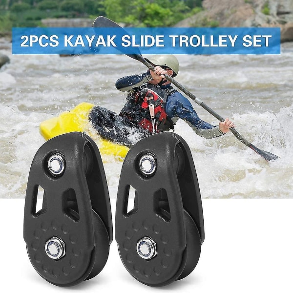 Kajak Glide Rail Anker Trolley Kit Trinserulleblokke Til Kajak Kano Båd 2stk Sort